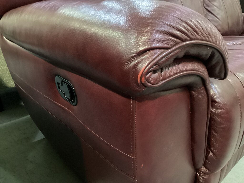 85424 - Burgundy Leather Manual Reclining Sofa 90x35x38