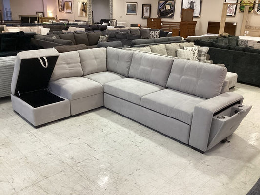 Harper NEW Light Gray Sleeper Sectional w/Storage Ottoman 120x63x38