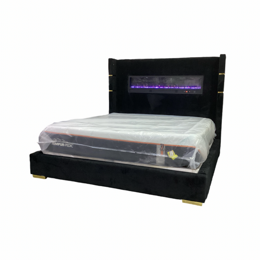 Harmony Black NEW King Fireplace Bed Frame 84x90x67 (115240)