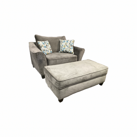 85454 Greige Velvet Oversized Chair and Ottoman (c54x37x39)(o49x26x18)