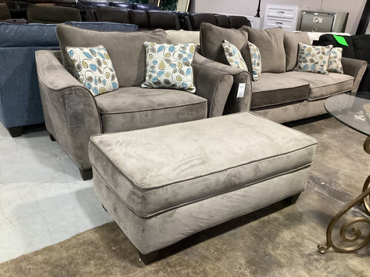 85454 Greige Velvet Oversized Chair and Ottoman (c54x37x39)(o49x26x18)