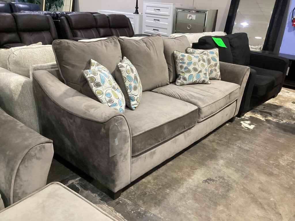 85453 Greige Velvet Sofa 90x37x38