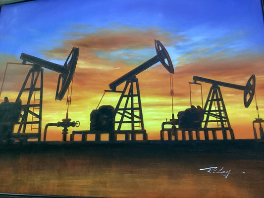 85482 (8535-13) Pump Jacks Framed Painting 56x44