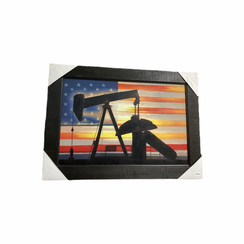 85480 (8535-11) Pump Jack Flag Framed Painting 44x32