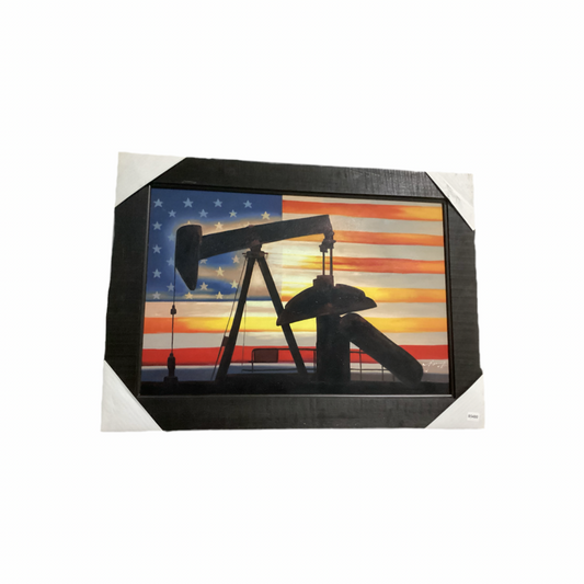 85480 (8535-11) Pump Jack Flag Framed Painting 44x32