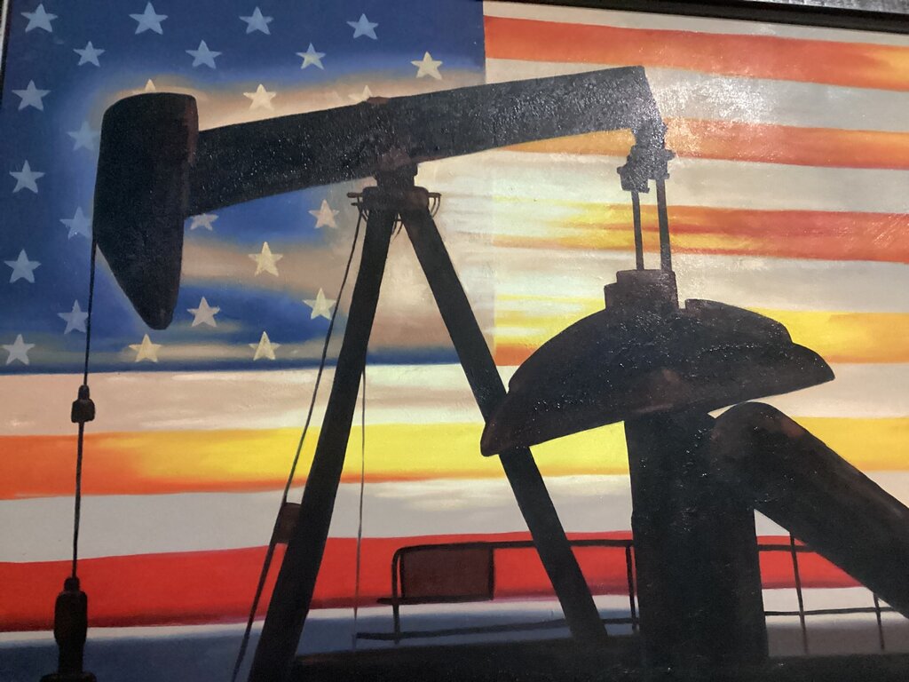 85480 (8535-11) Pump Jack Flag Framed Painting 44x32