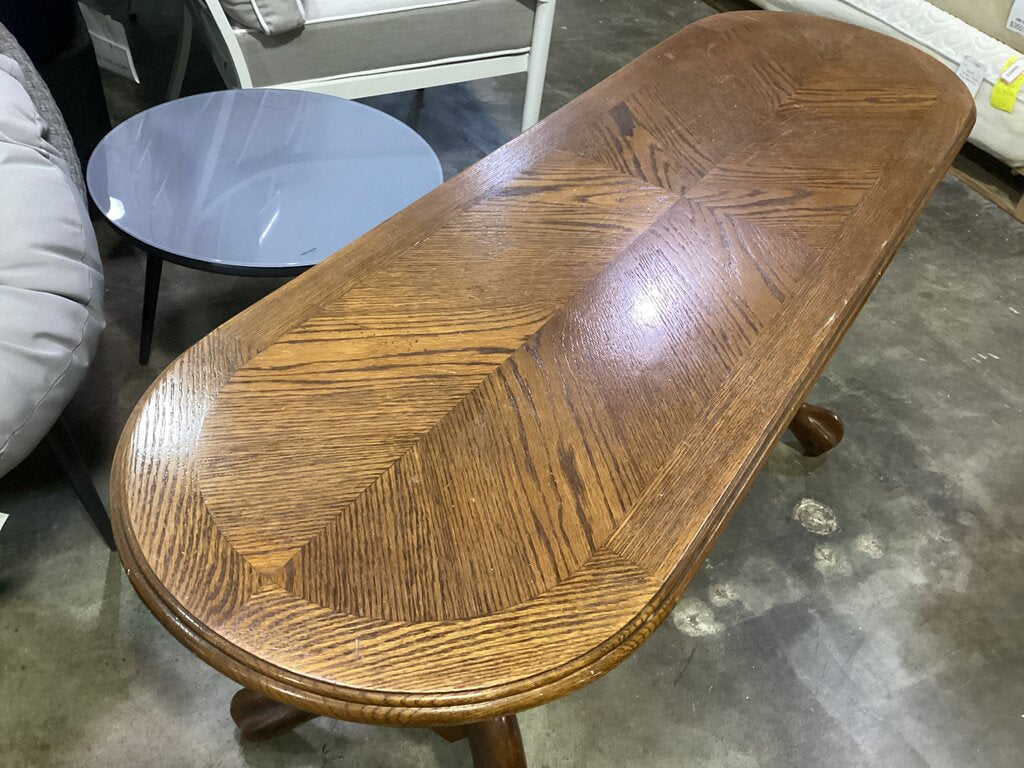 85536 Oval Oak Double Pedestal Console Table 54x17x26