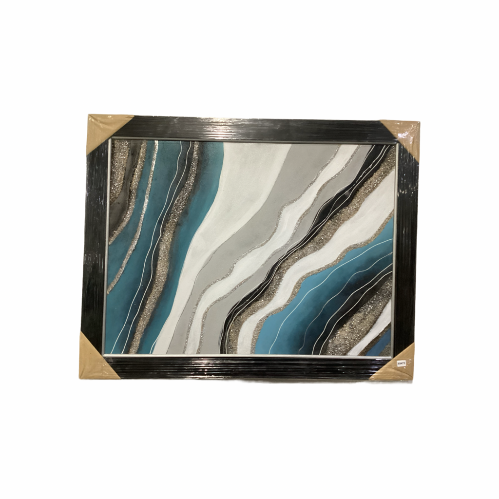 85473 (8535-4) Contemporary Blue Diamond Framed Painting 56x44