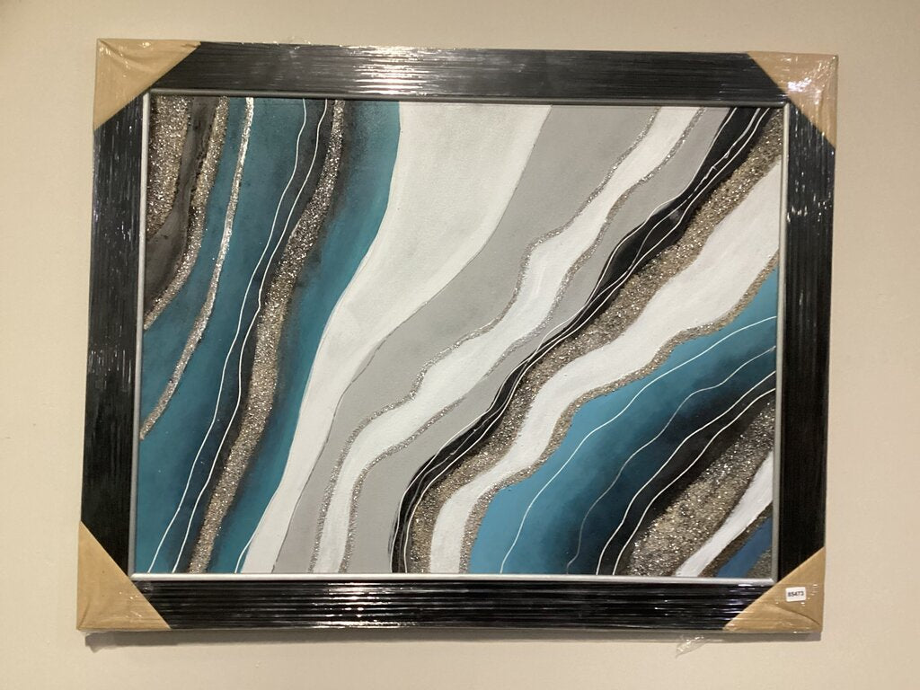 85473 (8535-4) Contemporary Blue Diamond Framed Painting 56x44