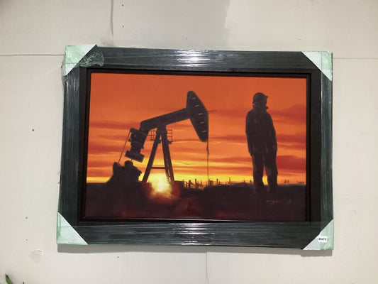85475 (8535-6) Pump Jack Sunset Framed Painting 44x32