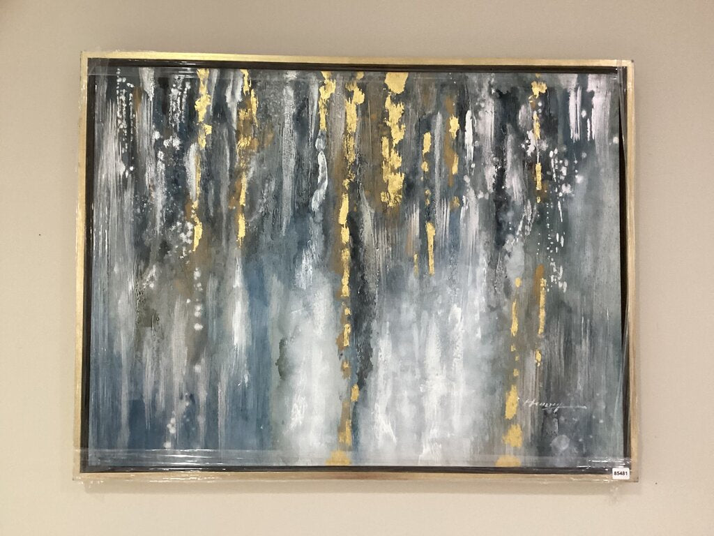 85481 (8535-12) Modern Blue and Gold Framed Painting 50x38