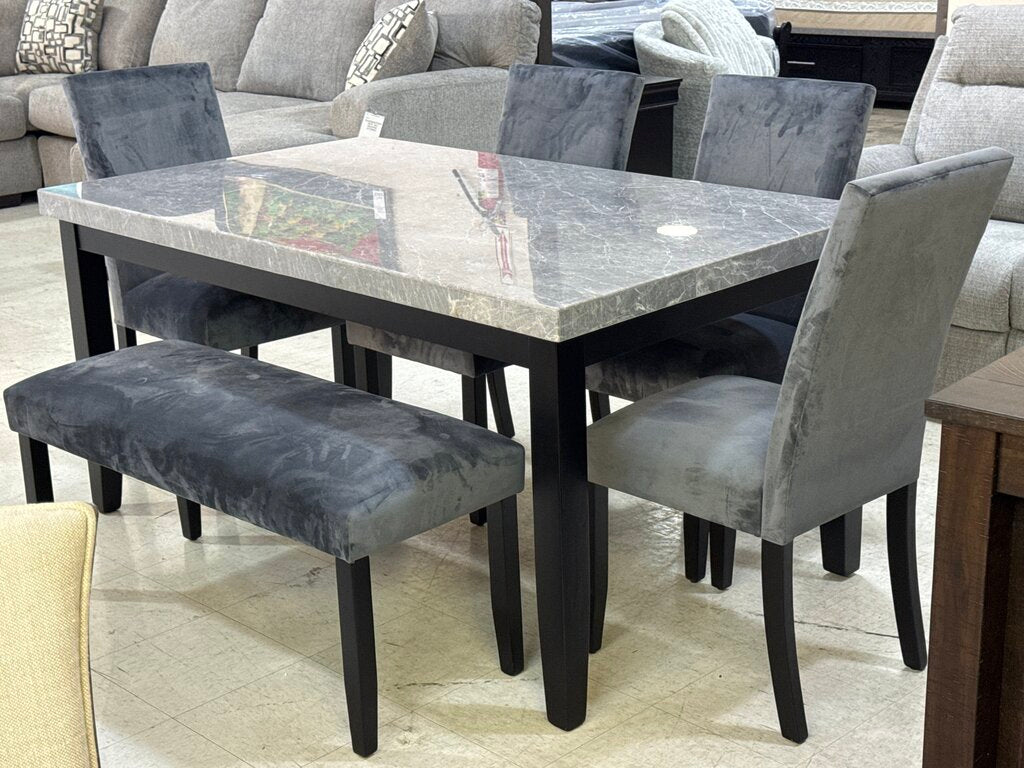 85645 - Gray Faux Marble 6pc Dining Set w/Bench 38x64x31