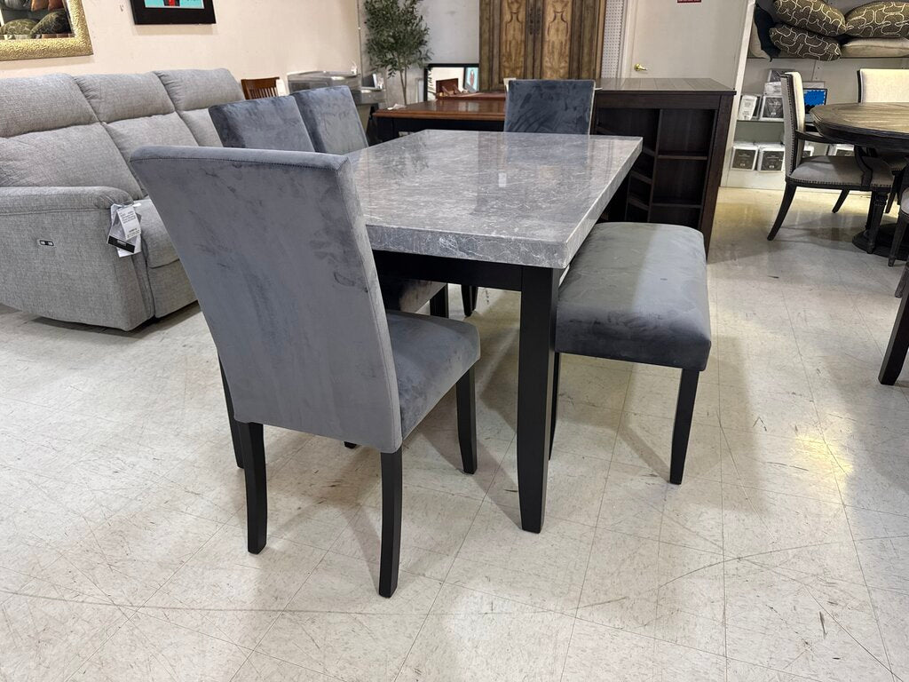 85645 - Gray Faux Marble 6pc Dining Set w/Bench 38x64x31