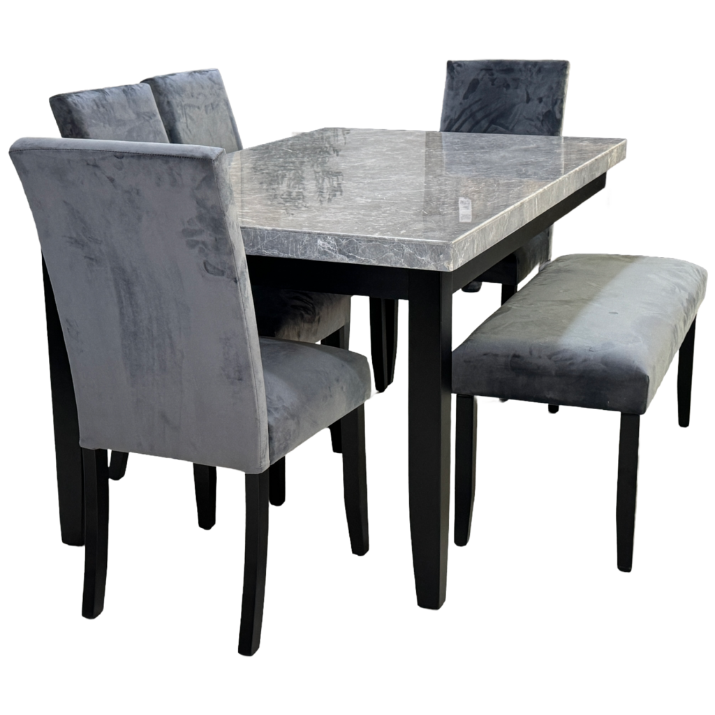 85645 - Gray Faux Marble 6pc Dining Set w/Bench 38x64x31