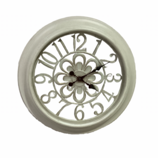 85460 - Antiqued White Flower 18in Wall Clock