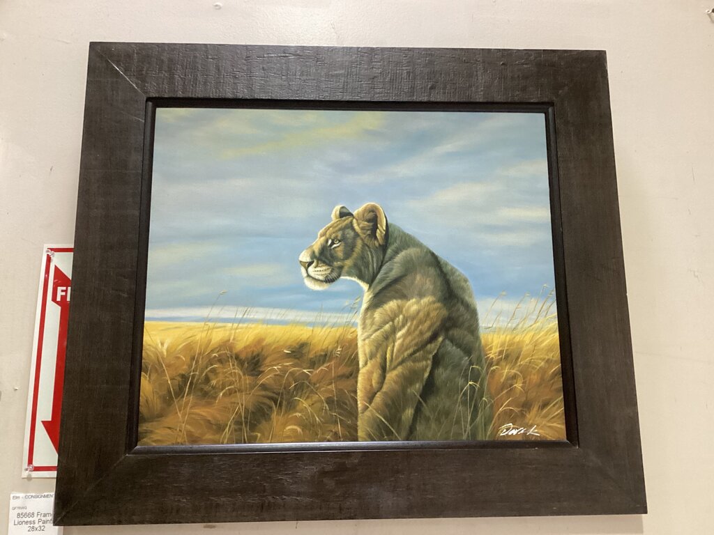 85668 (8442-39) Framed Lioness Painting 32x28