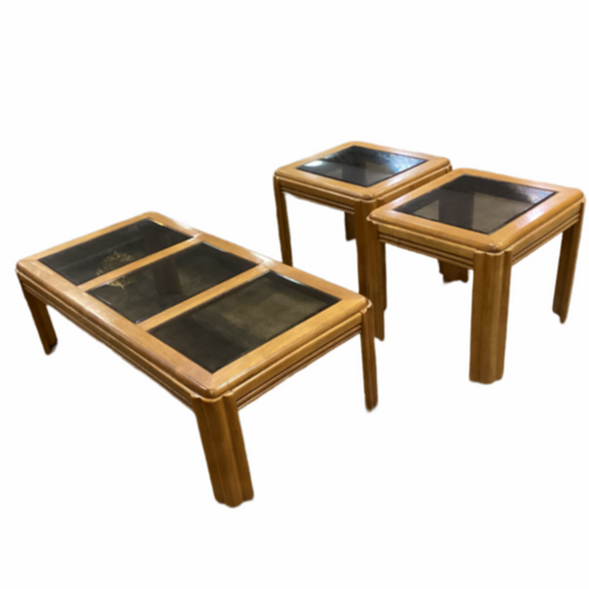 85675 - Oak and Glass 3pc Occasional Set (24x48x16)(20x22x20)