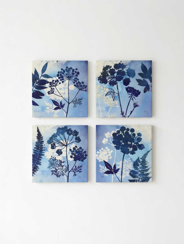 85467 - Blue 4-Piece Canvas Wall Art 18x18