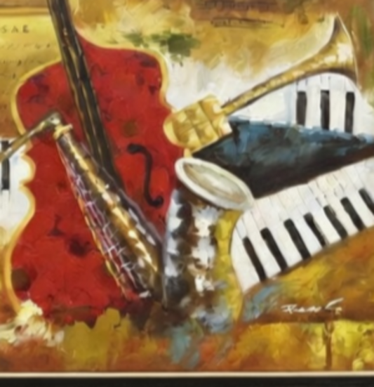 85489 (8536-5) Musical Instruments Framed Painting 56x44 - NEW
