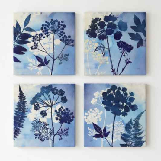 85467 - Blue 4-Piece Canvas Wall Art 18x18