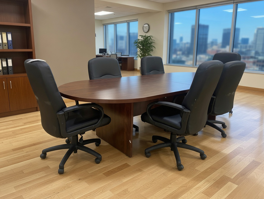 85731 - Racetrack 10ft Conference Table w/6 Executive Chairs 47x120x30