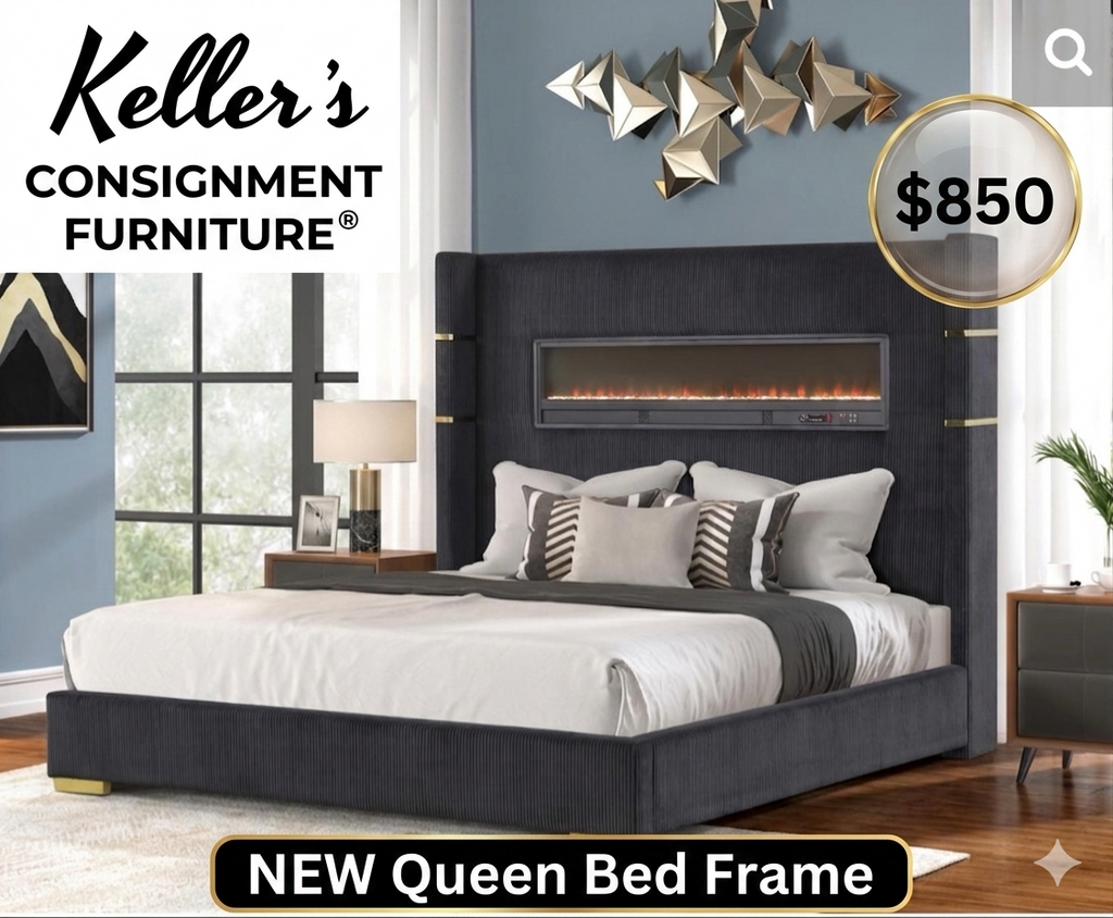 Harmony Black NEW Queen Fireplace Bed Frame 70x91x68 (115230)
