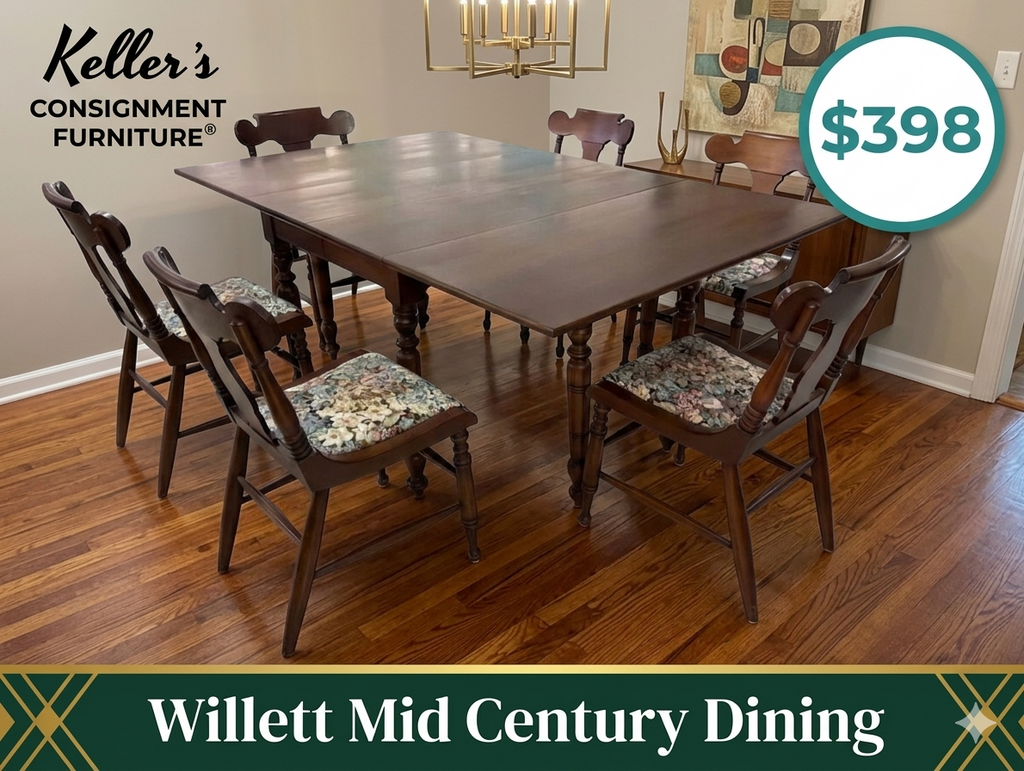 85654 - Willett 7pc Drop Leaf Mid Century Dining Set 46x28-71x29