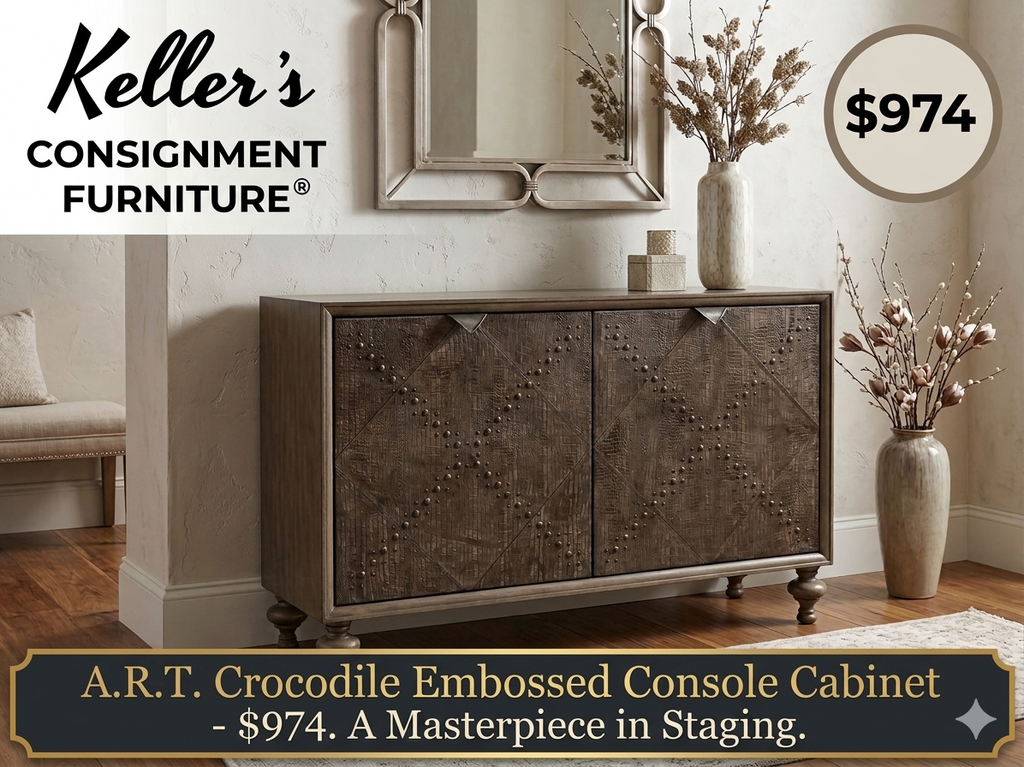 80935 (8524-27) A.R.T. Crocodile Embossed Console Cabinet 54x34x18