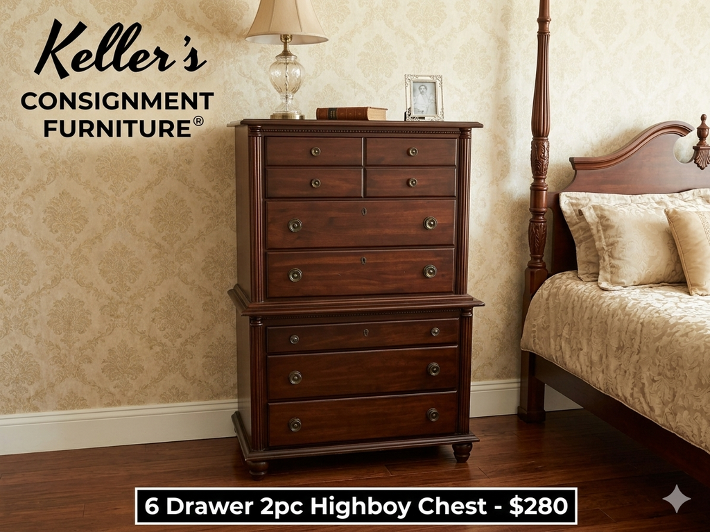 85718 - Wooden 6 Drawer 2pc Highboy Chest 41x18x63