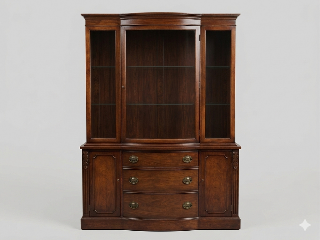 85830 - Vintage Mahogany Bow Front China Cabinet 44x15x71
