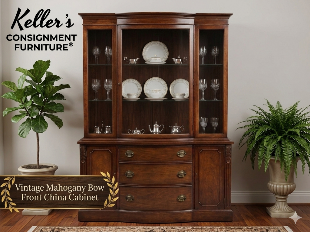 85830 - Vintage Mahogany Bow Front China Cabinet 44x15x71