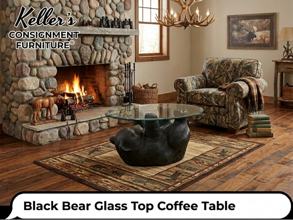 85065 - Black Bear Glass Top Coffee Table 28x17