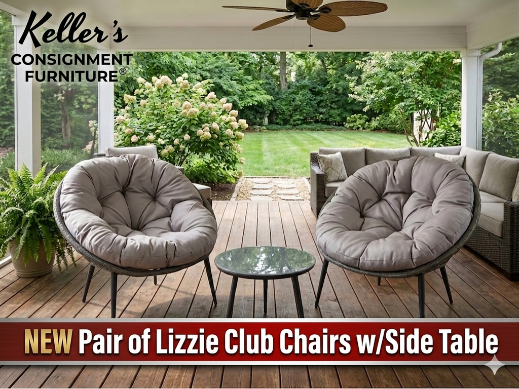 85447 - Lizzie Pair of NEW Club Chairs w/Side Table (36x36x32)(20x16)