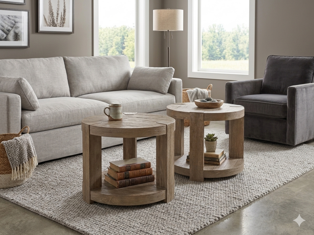 85921 - Bernhardt Tribeca Pair of Round Side Tables 26x26x22