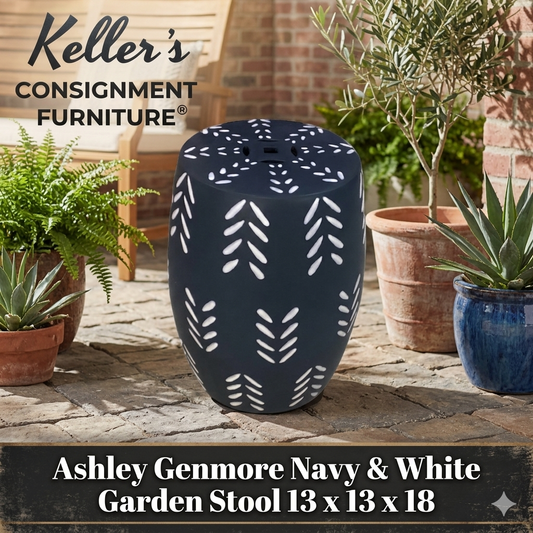 85895 - Ashley Genemore Navy & White Garden Stool 13x13x18