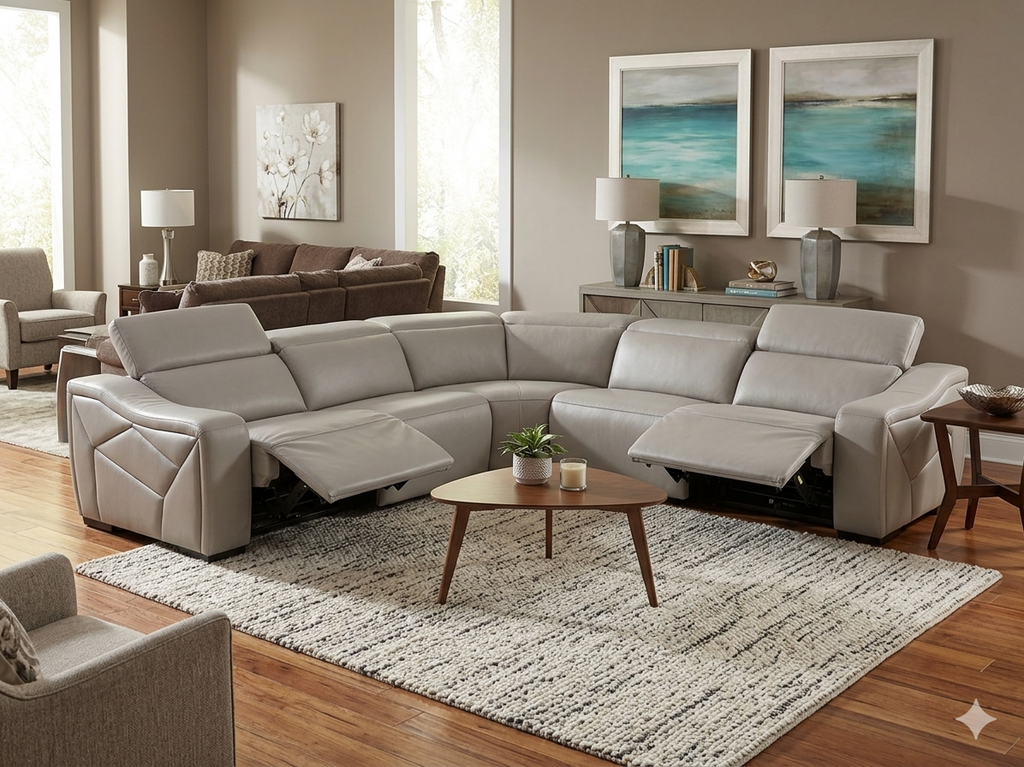 86007 - Hooker Leather 5pc Power Reclining Sectional 124x124x30