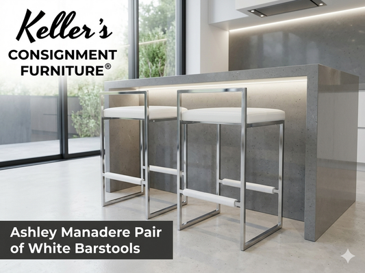 85906 - Ashley Madanere Pair of White Barstools 19x17x31/35