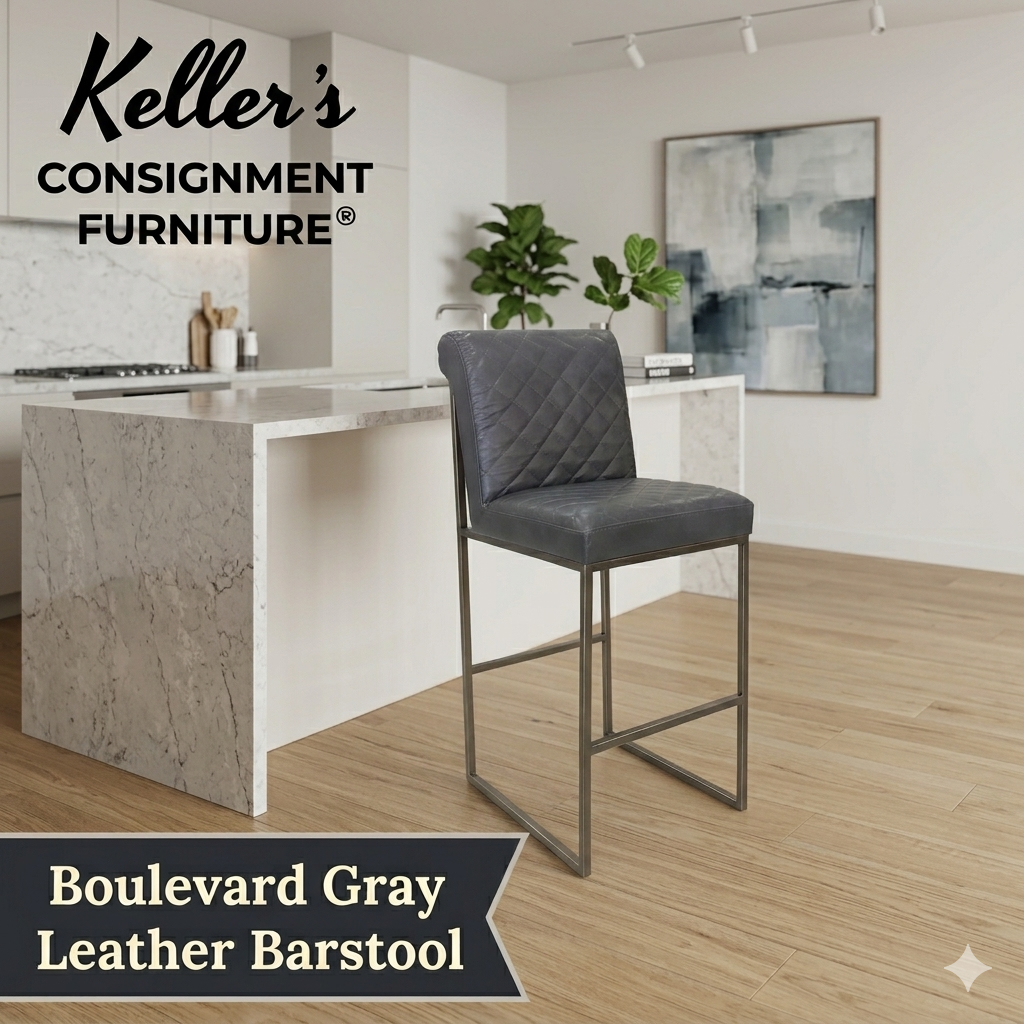 85946 - Boulevard Dark Gray Leather Barstool 20x25x39