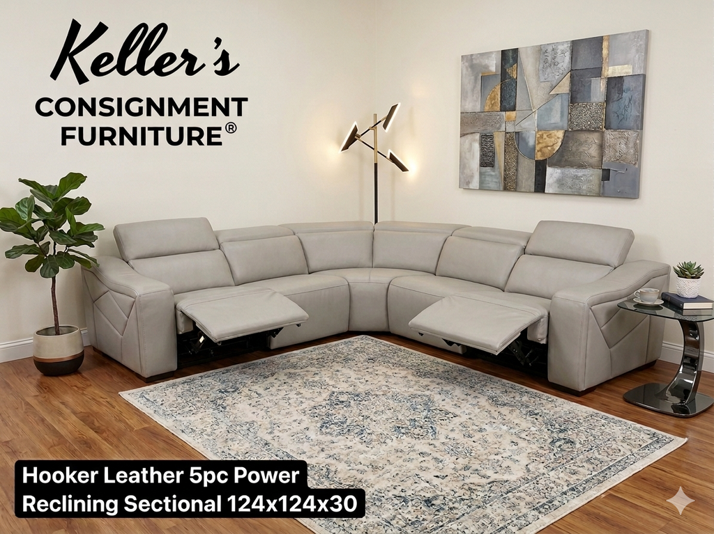 86007 - Hooker Leather 5pc Power Reclining Sectional 124x124x30