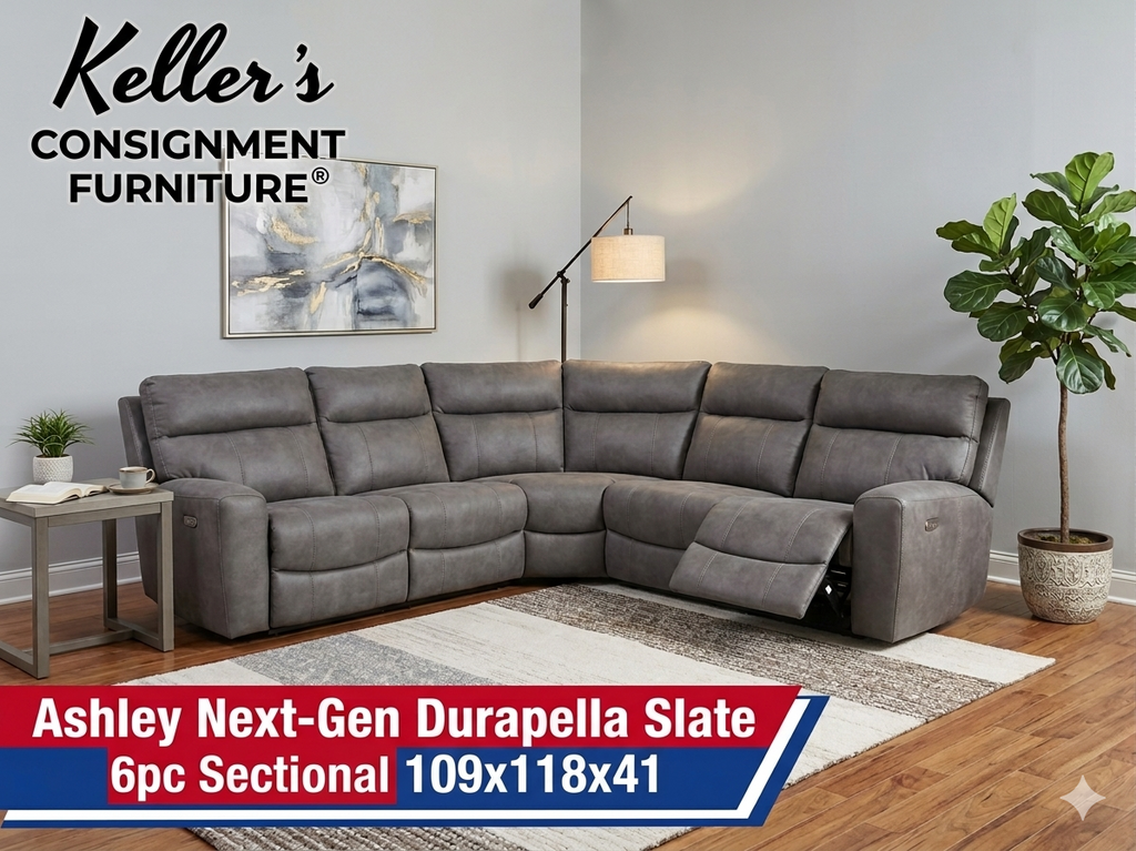 85984 - Ashley Next-Gen Durapella Slate 6pc Sectional 109x118x41