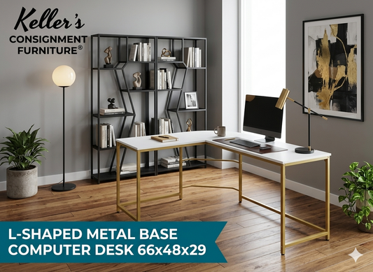 86020 - L-Shaped Metal Base Computer Desk 66x48x29