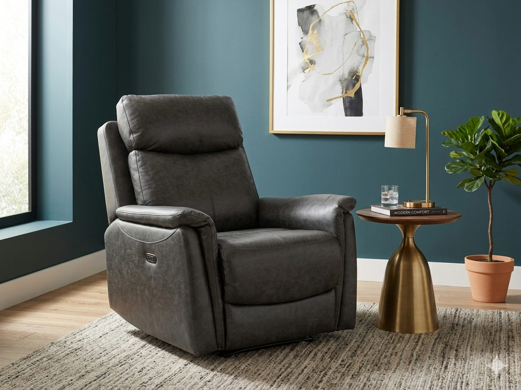 86050 - Jason Furniture Gray Swivel Glider Power Recliner 36x34x41
