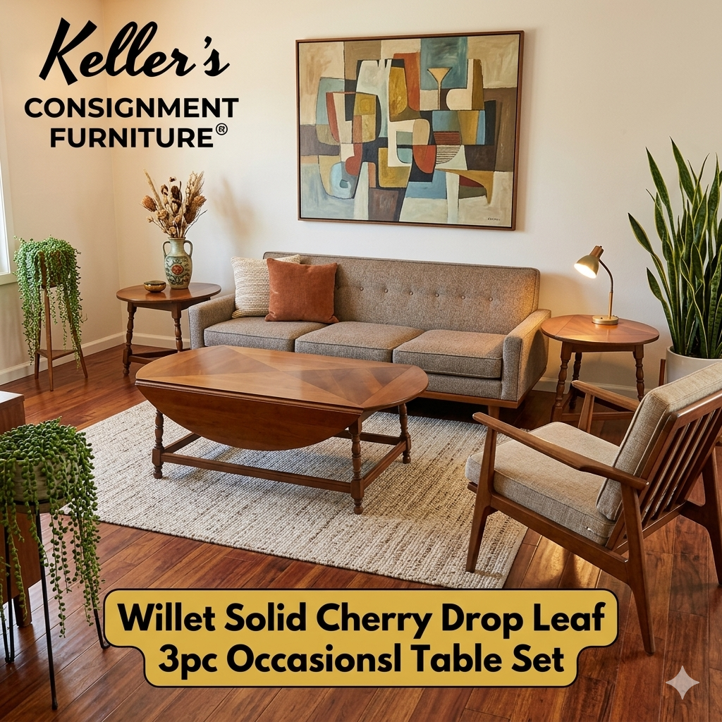 85650 - Willett Solid Cherry Drop Leaf 3pc Occasional Set (48x19-36x17)(27x24)