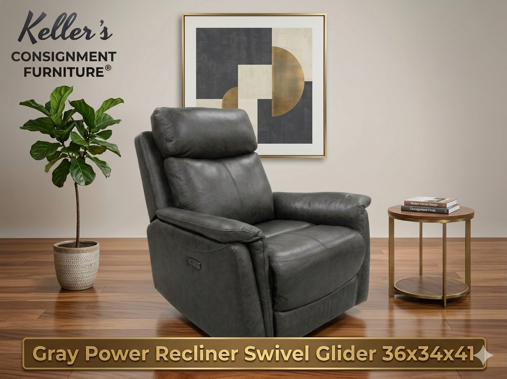 86050 - Jason Furniture Gray Swivel Glider Power Recliner 36x34x41