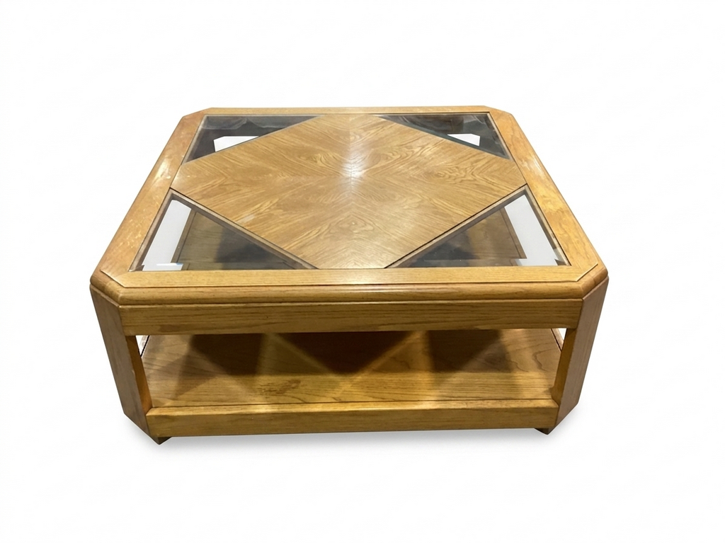85993 - Oak and Glass Coffee Table 38x38x16