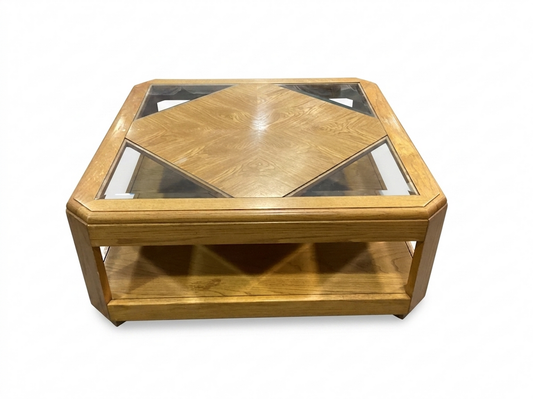 85993 - Oak and Glass Coffee Table 38x38x16