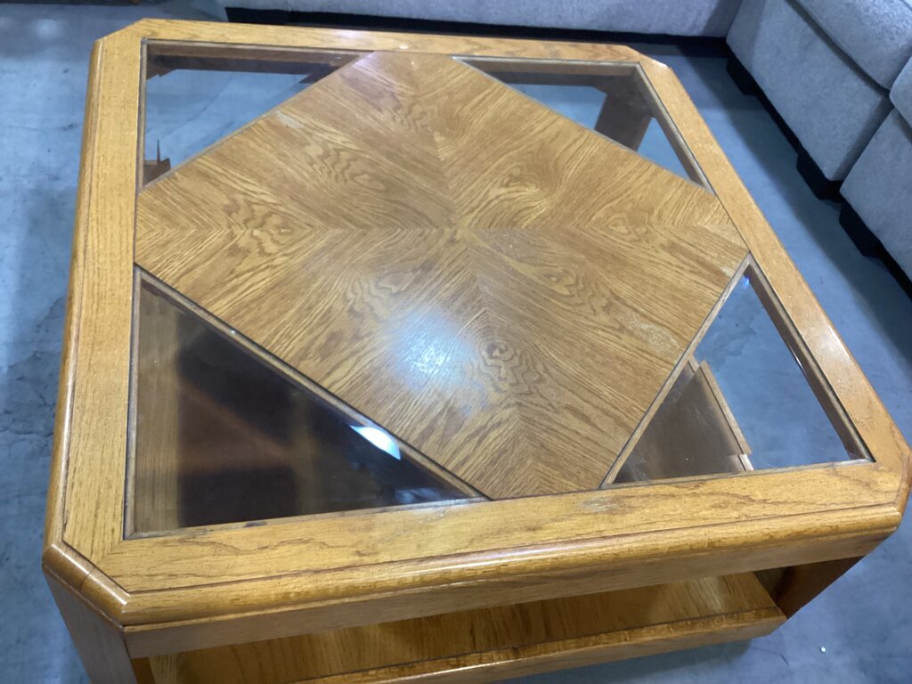 85993 - Oak and Glass Coffee Table 38x38x16