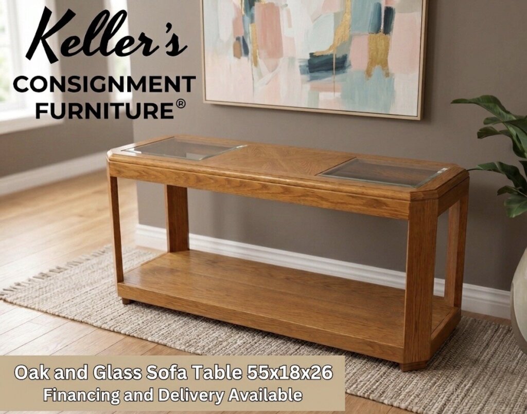 85994 - Oak and Glass Sofa Table 55x18x26