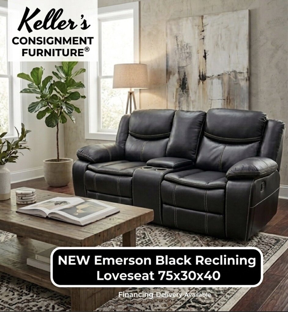 Emerson Black NEW Motion/Reclining Loveseat w/Console, USB - 75x30x40 -(665041)