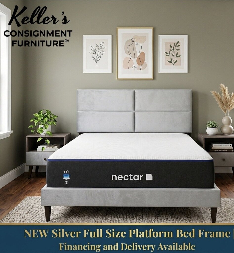 Silver Upholstered Full Size Platform Bedframe 57x80x47 (CFS9426-F)